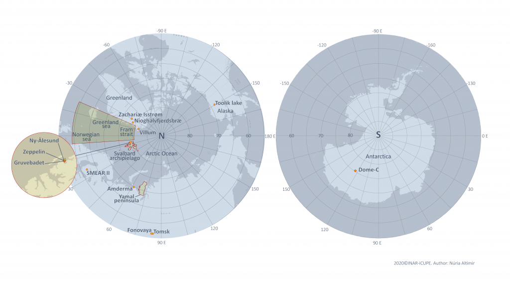 Location of sites, stations, observatories, and campaign zones where data included in iCUPE datasets have been measured.