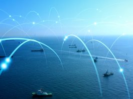 Ships and communication network concept. maritime traffic.