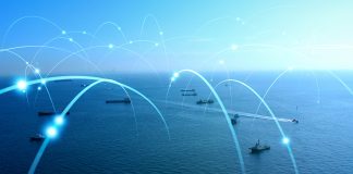 Ships and communication network concept. maritime traffic.