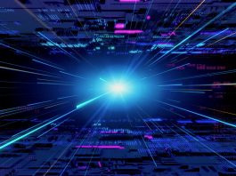 Laser,Beam,Running,Through,Cyberspace.,Communication,Network,Quantum,Space,Technology,Concept.