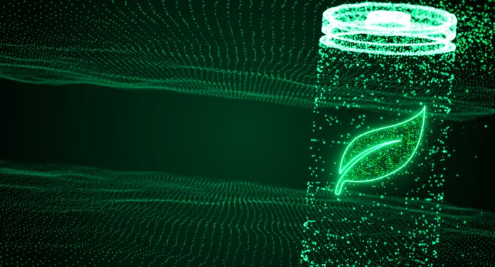 Lithium,Ion,Battery,Recharging,With,Eco,Leaf,Symbol,,Clean,Renewable