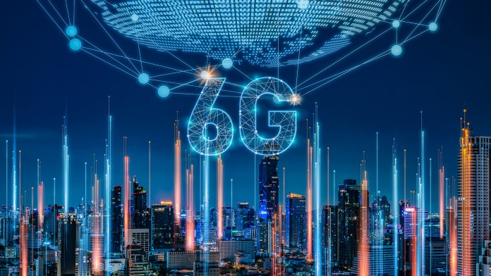 6g,Network,Digital,And,Internet,Of,Everythings,On,City,Background.6g