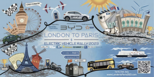 london to paris ev rally poster