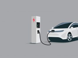 Vector,Illustration,Of,A,Smart,Luxury,White,Electric,Plug,Car