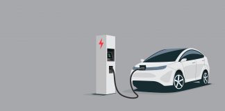 Vector,Illustration,Of,A,Smart,Luxury,White,Electric,Plug,Car