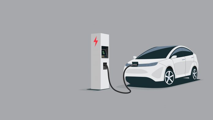 Vector,Illustration,Of,A,Smart,Luxury,White,Electric,Plug,Car