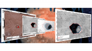 Example steps from initial large-scale detection to semi-final geomorphological map of a pit near Pavonis Mons, Mars. Credit: NASA/JPL-Caltech/UArizona/PDS Geosciences Node’s Orbital Data Explorer for Mars Data Access