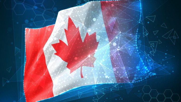 Canada,,Vector,Flag,,Virtual,Abstract,3d,Object,From,Triangular,Polygons,Quantum,Technology,In,Canada