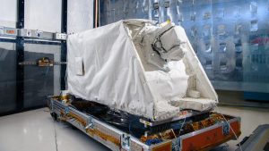NASA's ILLUMA-T payload in a Goddard cleanroom. The payload will be installed on the International Space Station and demo higher data rates with NASA's Laser Communications Relay Demonstration