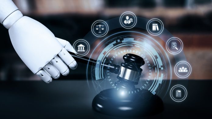 Ai,Act,Related,Law,Concept,Shown,By,Robot,Hand,Using,Lawyer