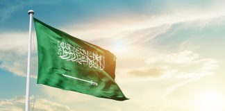Saudi,Arabia,National,Flag,Waving,In,Beautiful,Clouds.