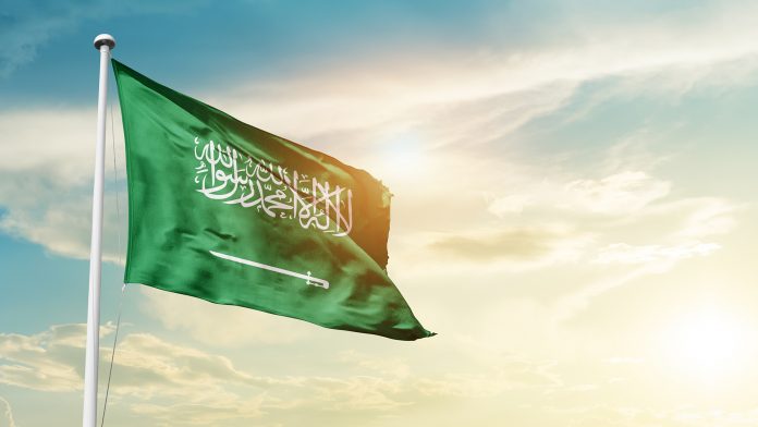 Saudi,Arabia,National,Flag,Waving,In,Beautiful,Clouds.