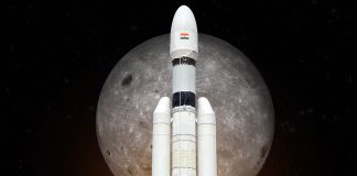 Chennai,,India,,14th,July,2023:,Chandrayaan,3,With,Moon,Background.Chandrayaan-3,