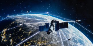 Many,Satellites,Flying,Over,Earth,As,Seen,From,The,Space,5G,Connection