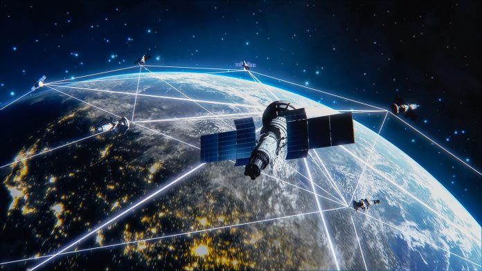 Many,Satellites,Flying,Over,Earth,As,Seen,From,The,Space,5G,Connection