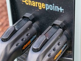 Close,Up.,Chargepoint,Commercial,Dual,Port,Ev,Electric,Vehicle,Charging,EV,Chargepoints