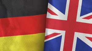 UK,And,Germany,Two,Folded,Flags,Together,3d,Rendering