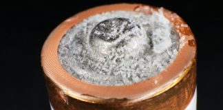 Potassium-Ion,Battery,Carbonate,Incrustation,On,The,"+",End,Of,The,Leaked