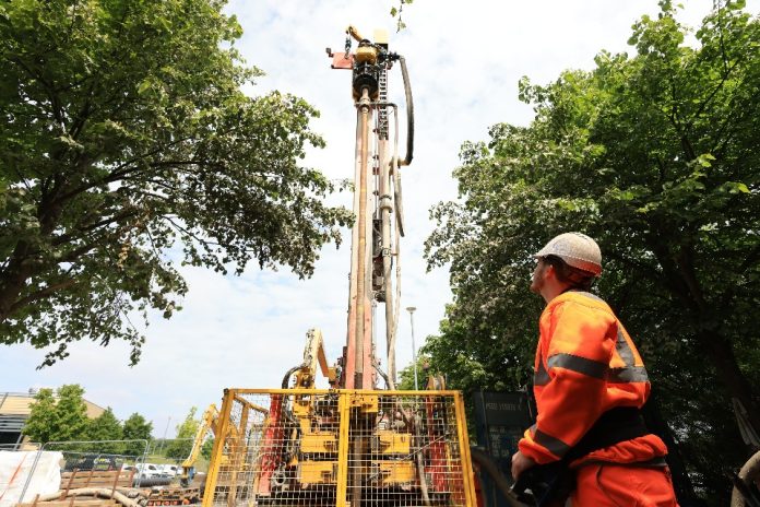 A drilling rig during the construction of the Living Laboratory.
