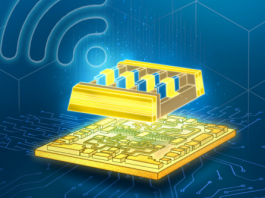 An artistic image of a futuristic semiconductor device which will help make 6G technology a reality.